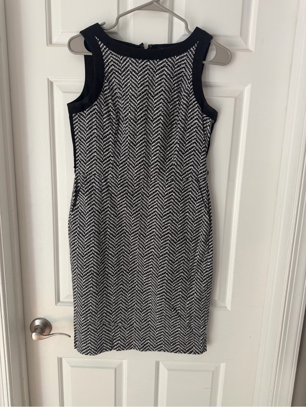 Tommy Hilfiger Black and White Herringbone Midi Sheath Dress